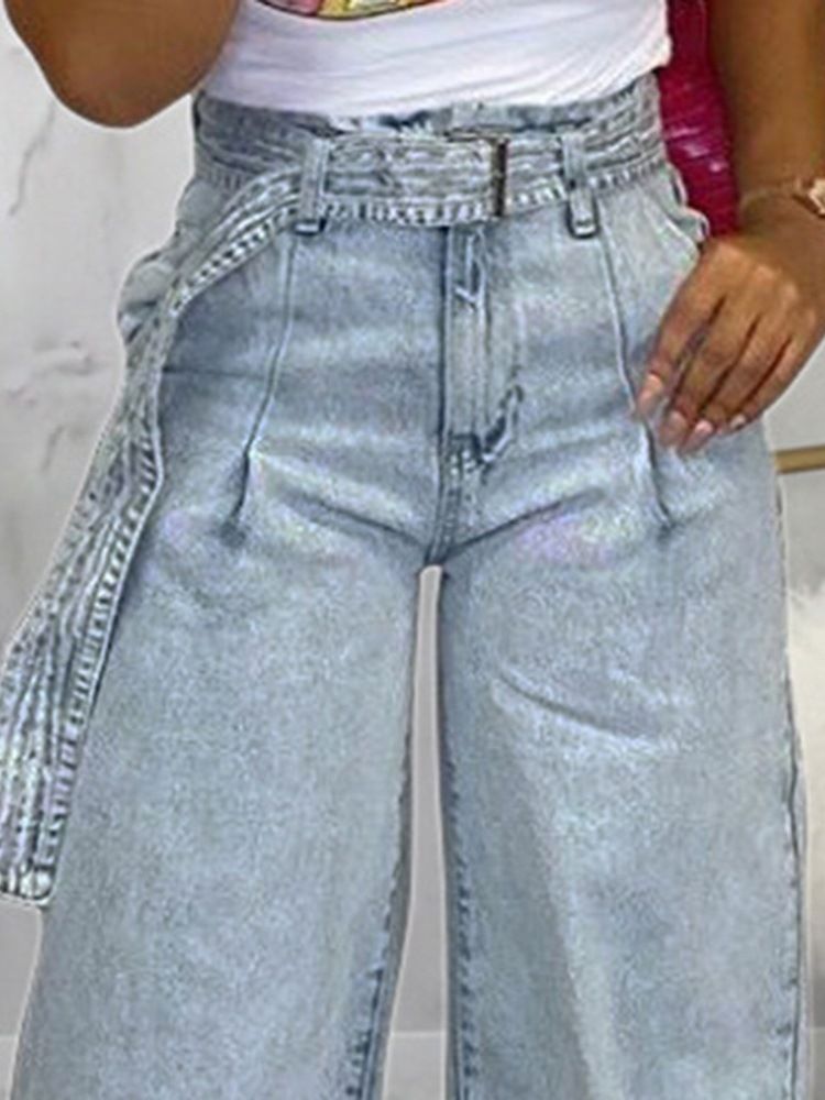 Plain Wide Ben För Kvinnor Lösa Jeans Med Hög Midja