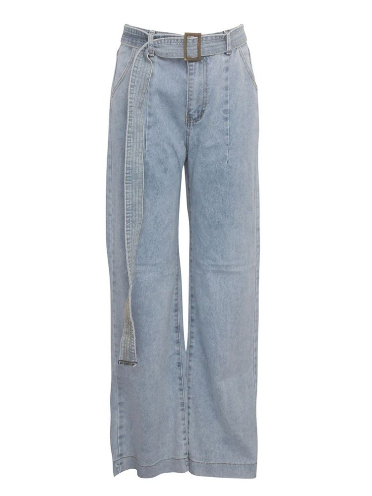 Plain Wide Ben För Kvinnor Lösa Jeans Med Hög Midja