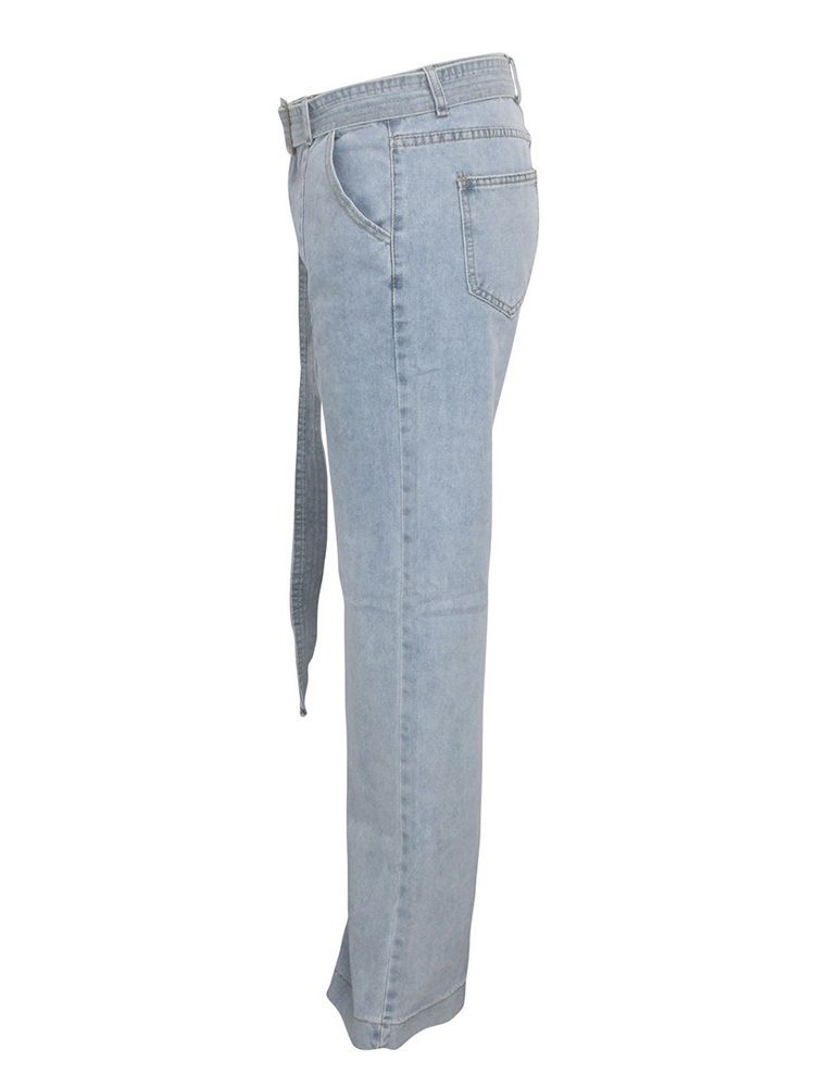 Plain Wide Ben För Kvinnor Lösa Jeans Med Hög Midja