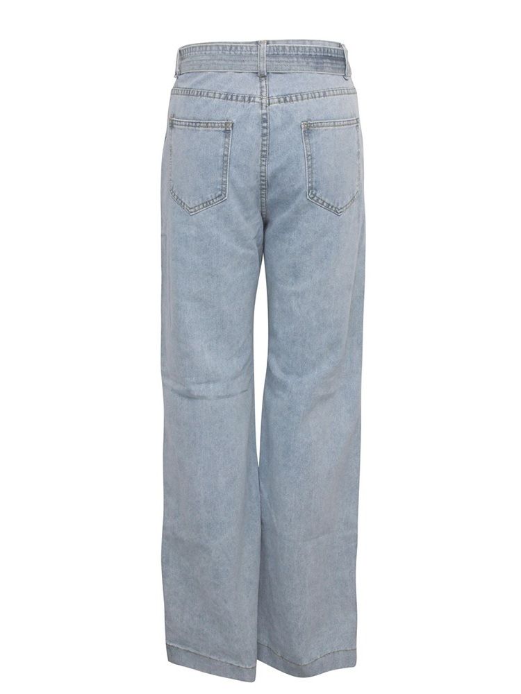 Plain Wide Ben För Kvinnor Lösa Jeans Med Hög Midja