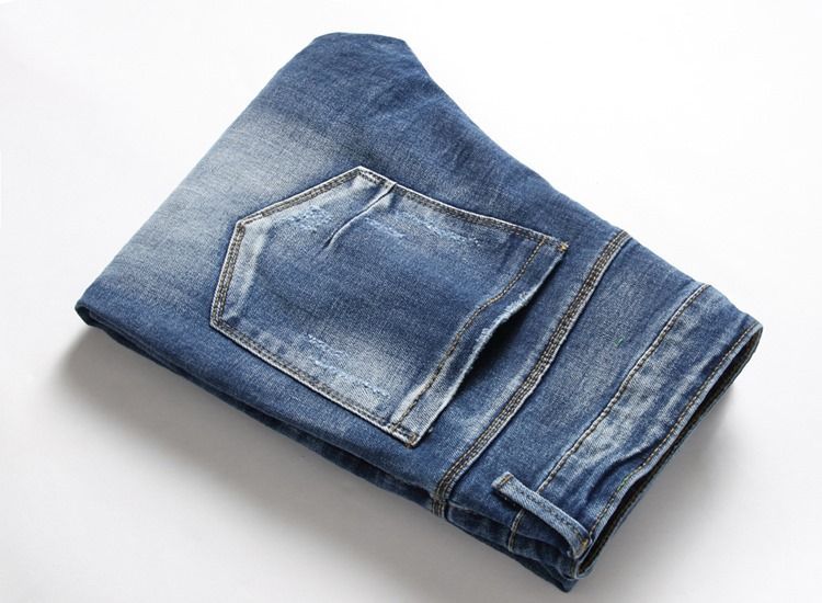 Plain Worn Zipper Casual Jeans För Män