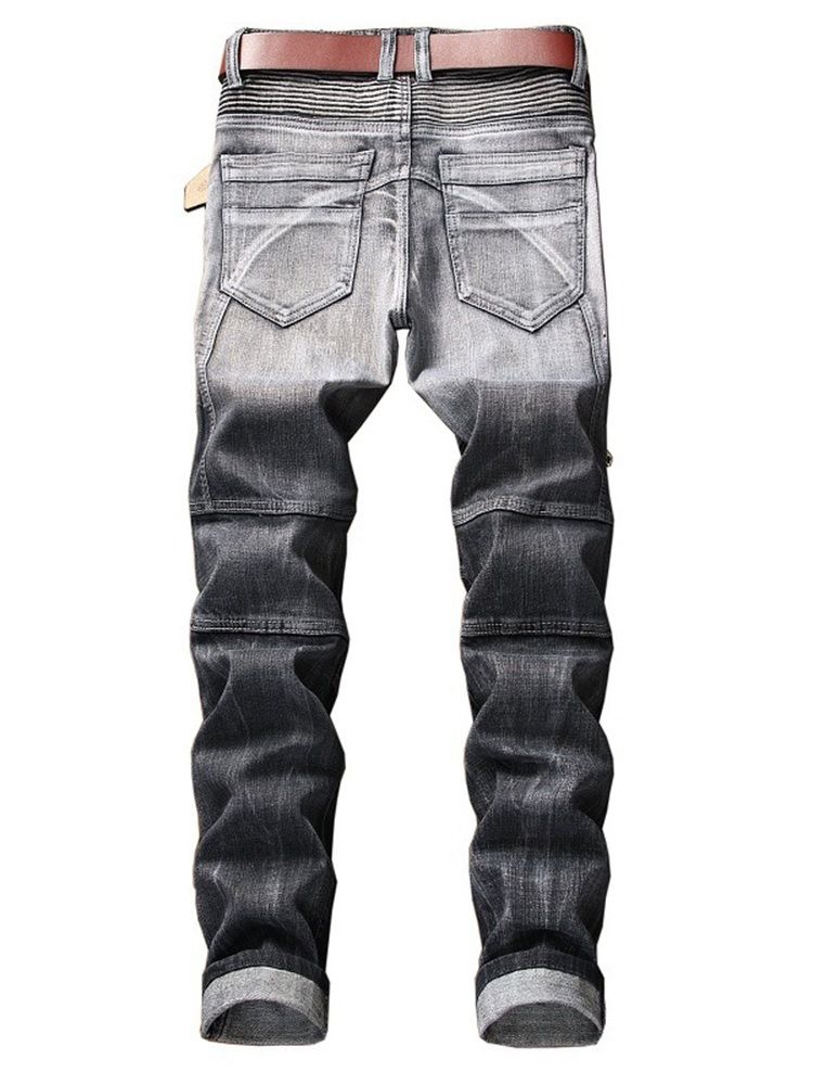 Plisserad Dragkedja Slitna Raka Casual Jeans För Män