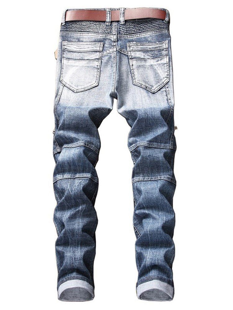 Plisserad Dragkedja Slitna Raka Casual Jeans För Män