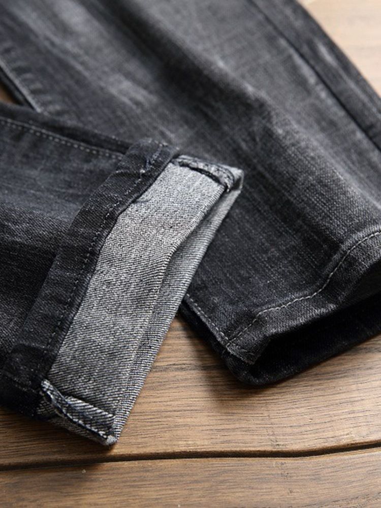 Plisserad Dragkedja Slitna Raka Casual Jeans För Män