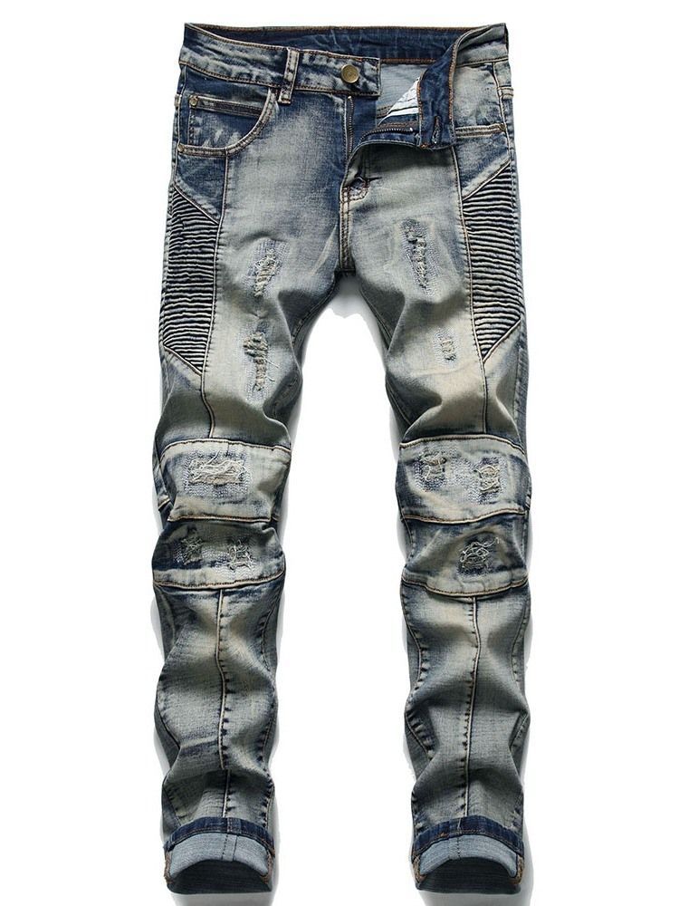 Plisserad Jeans Med Dragkedja För Män