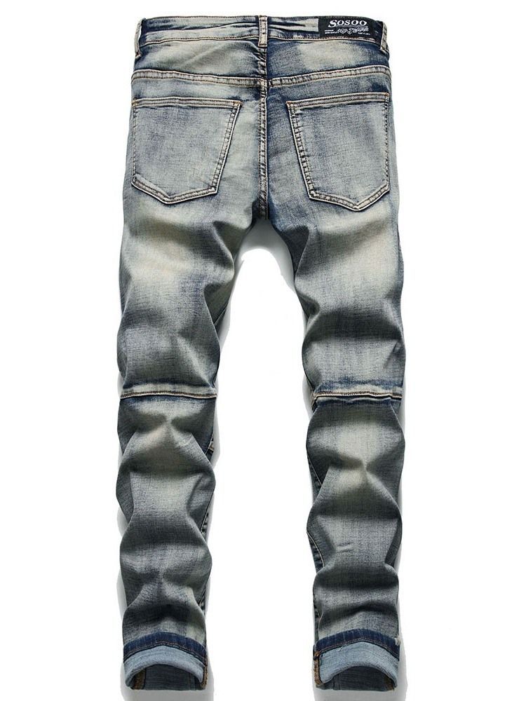 Plisserad Jeans Med Dragkedja För Män