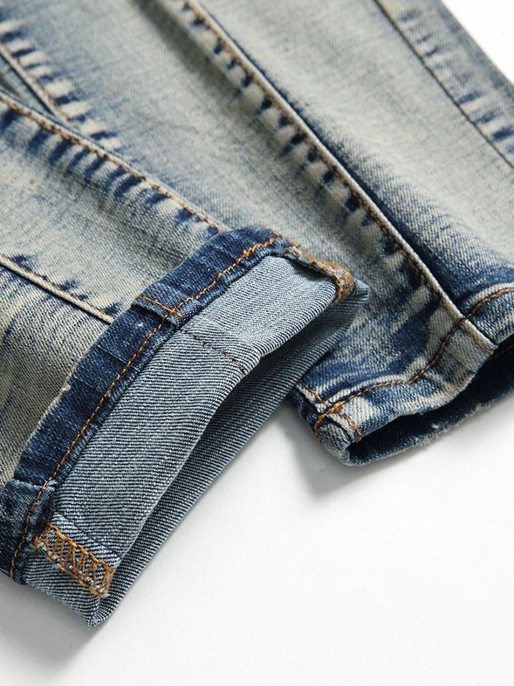 Plisserad Jeans Med Dragkedja För Män