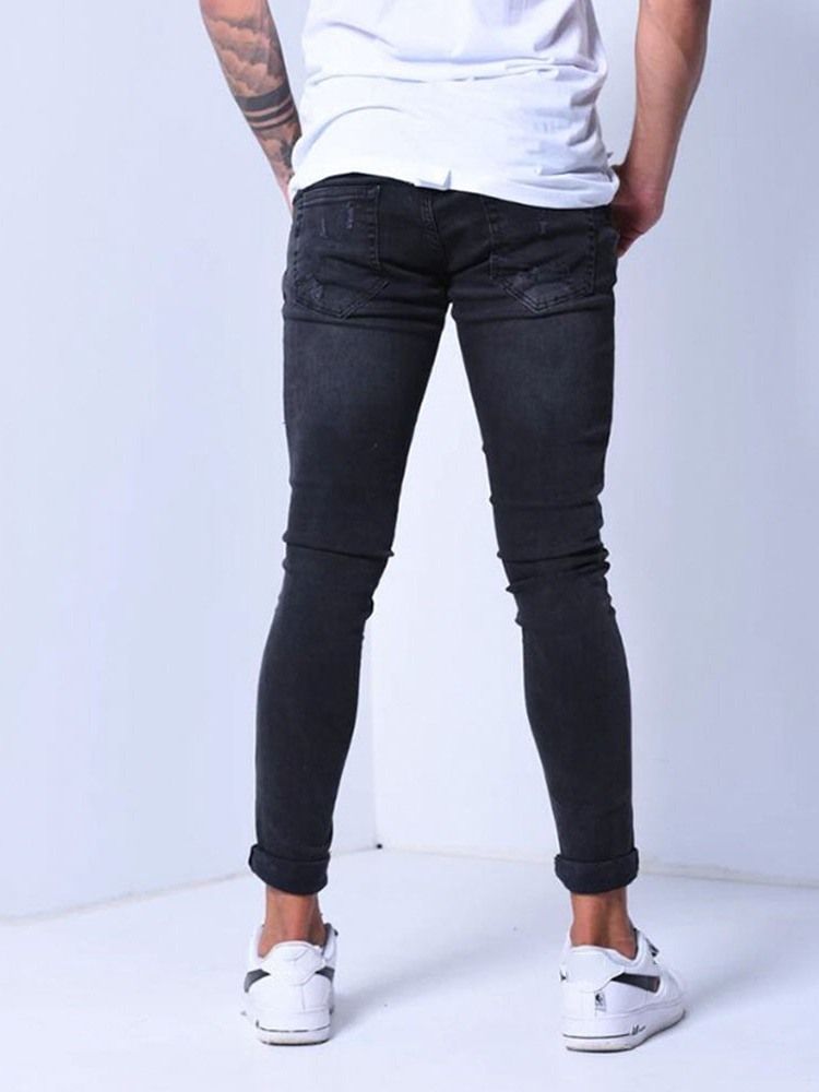 Pocket Color Block Pencil Pants Casual Zipper Men's Jeans