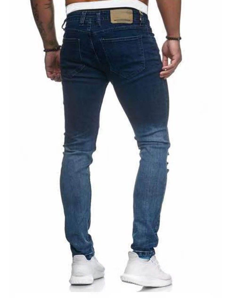 Pocket Gradient Pencil Pants Dragkedja Casual Jeans För Män