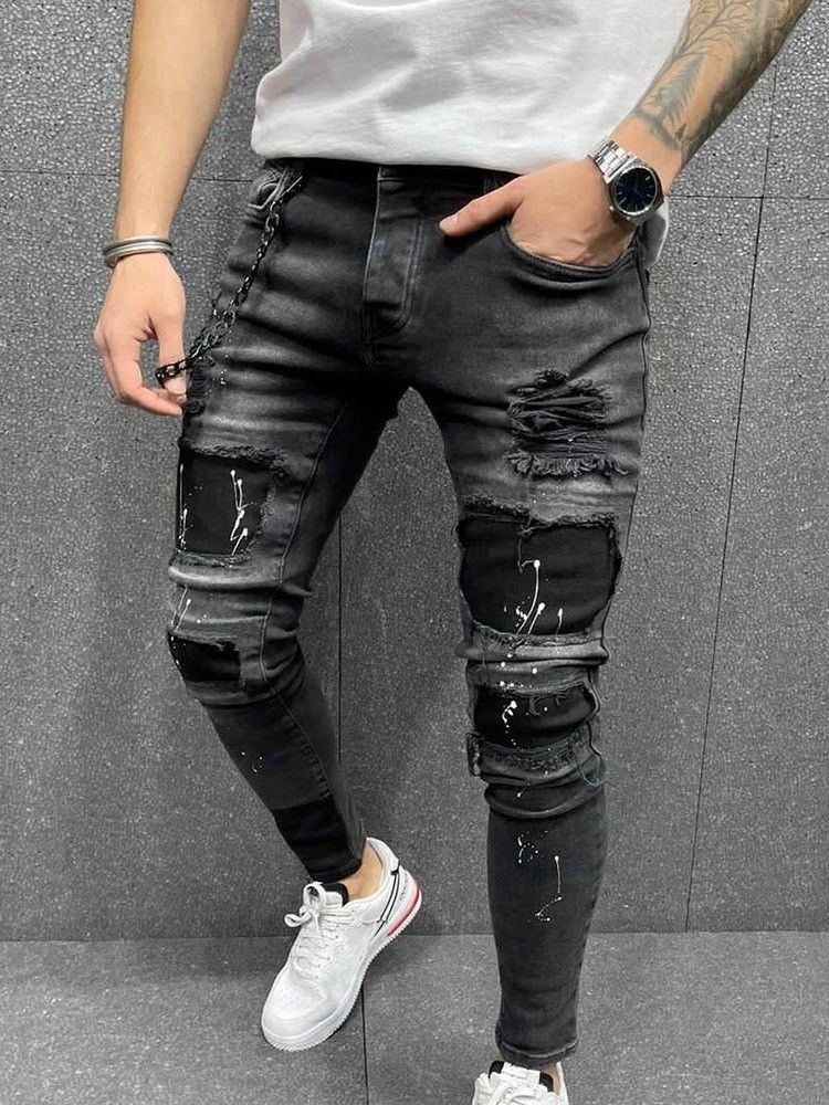 Pocket Pencil Pants Mid Waist Men's Casual Jeans