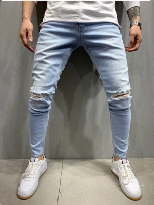 Pocket Pencil Pants Mid Waist Zipper Men's Jeans