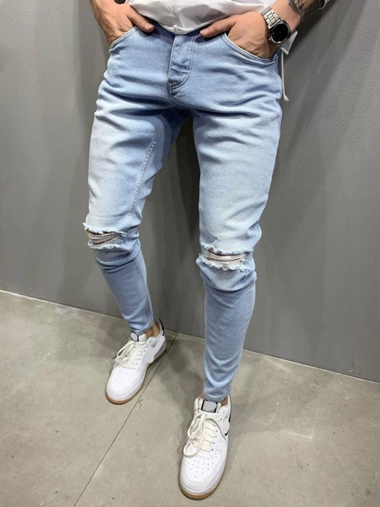 Pocket Pencil Pants Mid Waist Zipper Men's Jeans