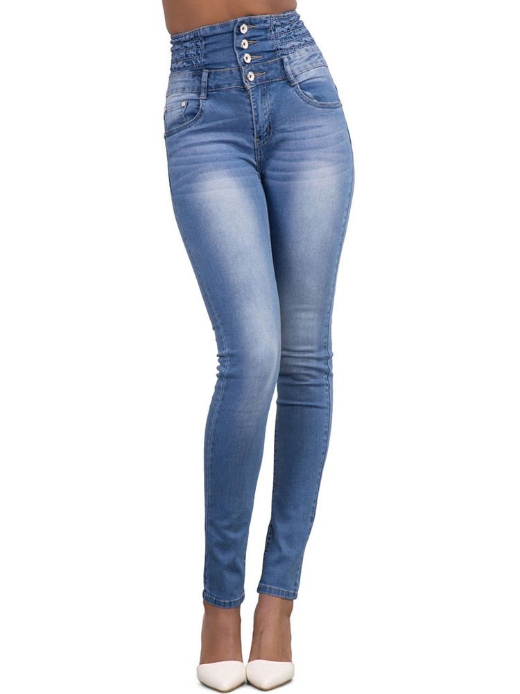 Pocket Plain High-waist Button Skinny Women's Jeans