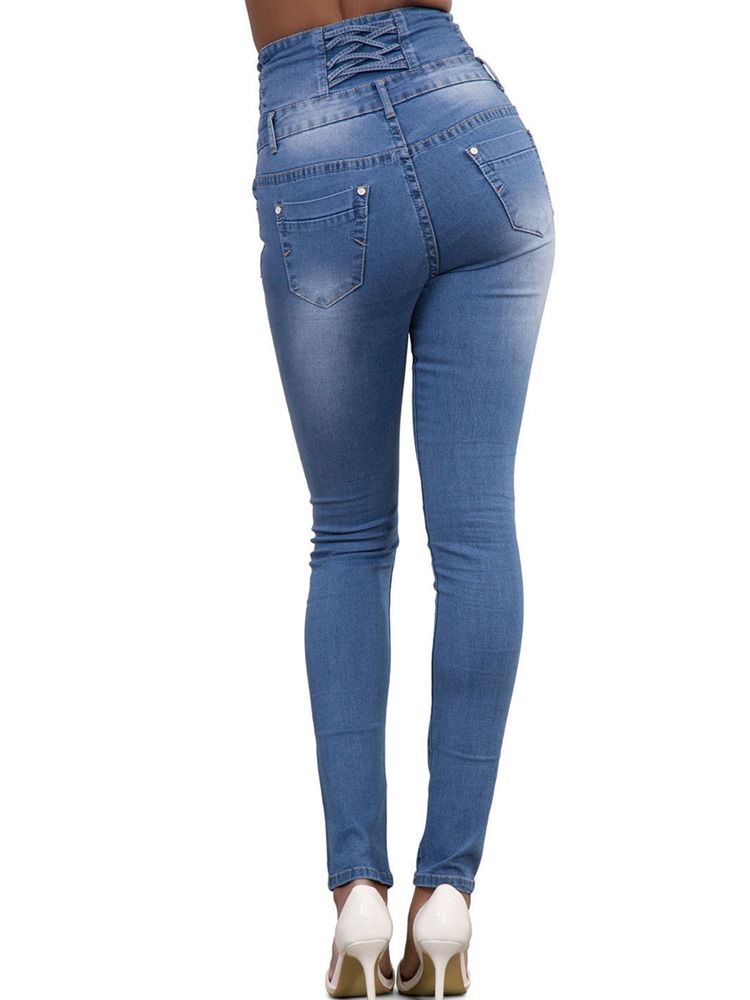 Pocket Plain High-waist Button Skinny Women's Jeans