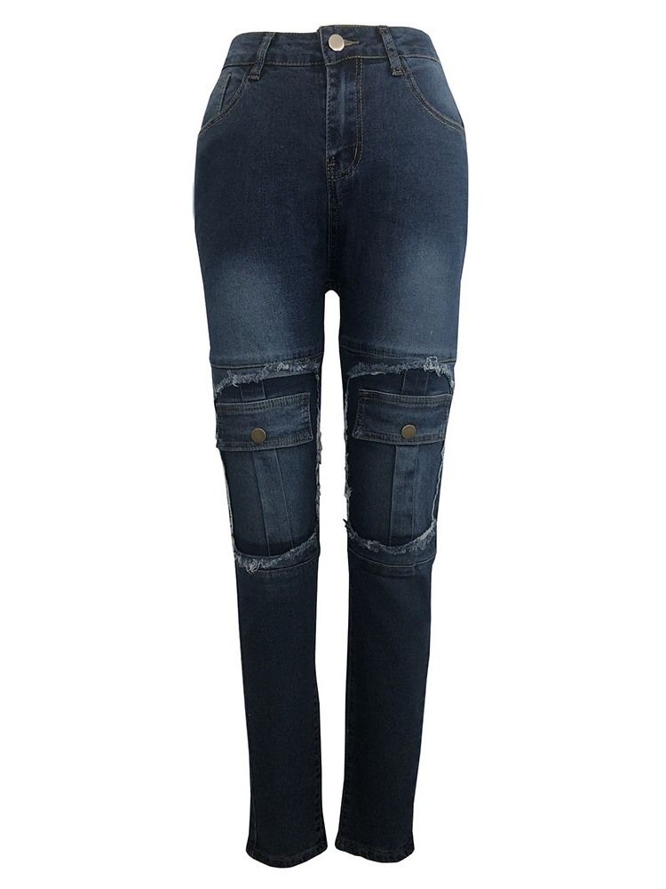 Pocket Zip Pencil Pants För Kvinnor Skinny Jeans