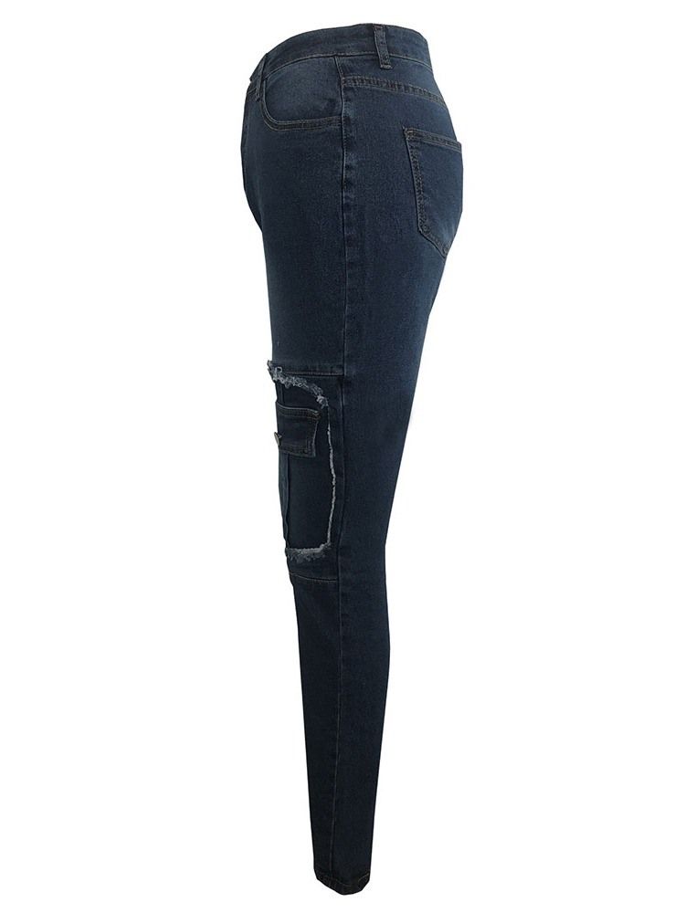 Pocket Zip Pencil Pants För Kvinnor Skinny Jeans