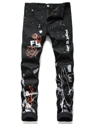 Print Letter Zipper European Men's Jeans