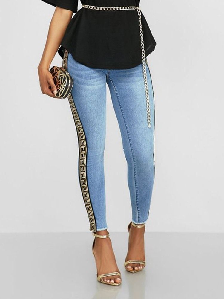 Print Pencil Pants Geometric Skinny Women's High Waist Jeans