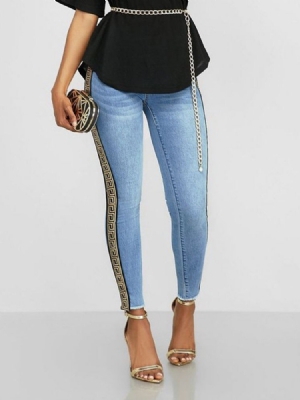 Print Pencil Pants Geometric Skinny Women's High Waist Jeans