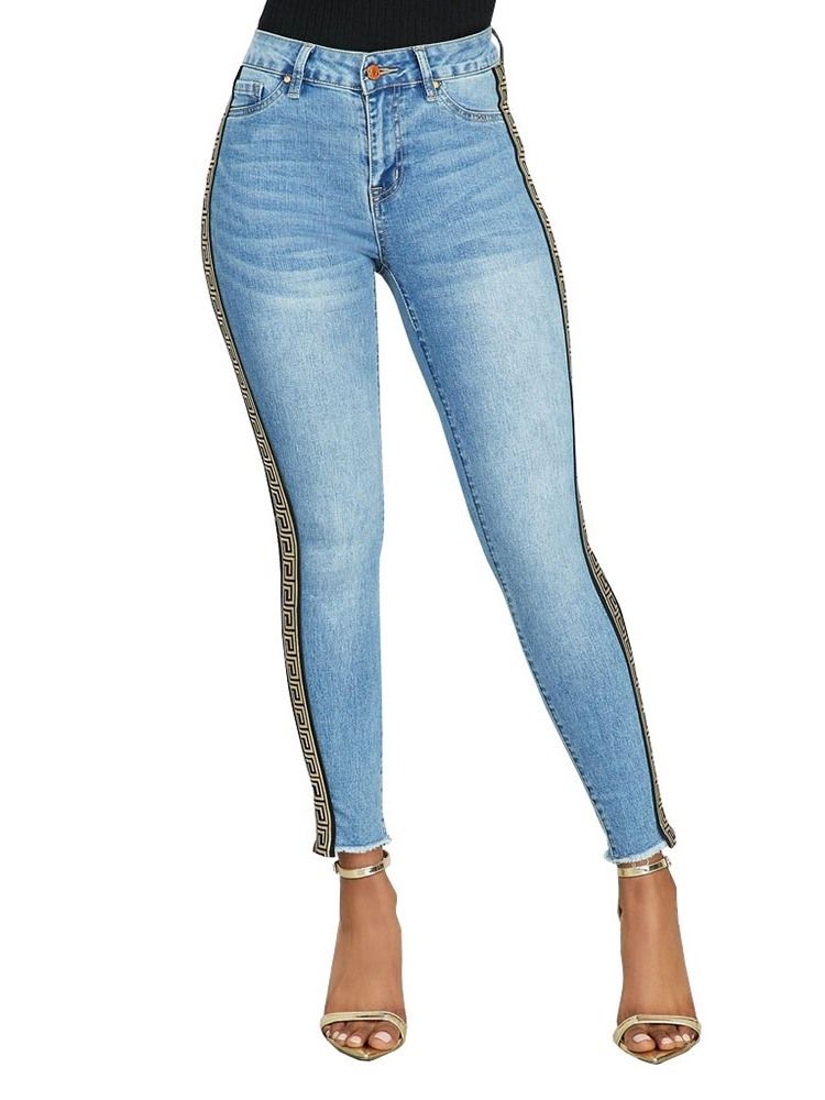 Print Pencil Pants Geometric Skinny Women's High Waist Jeans