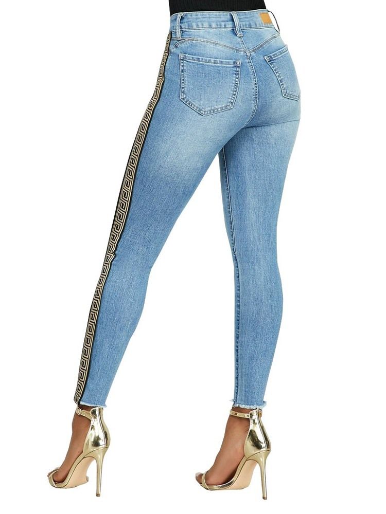 Print Pencil Pants Geometric Skinny Women's High Waist Jeans