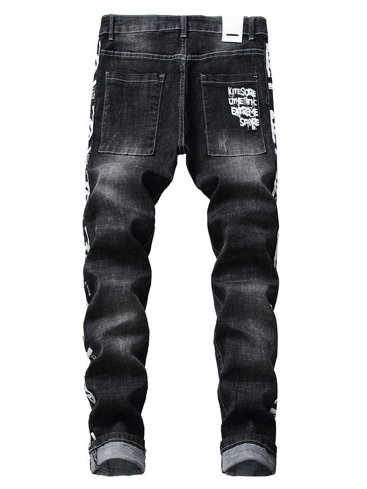 Print Straight Letter Zipper Mens Casual Jeans