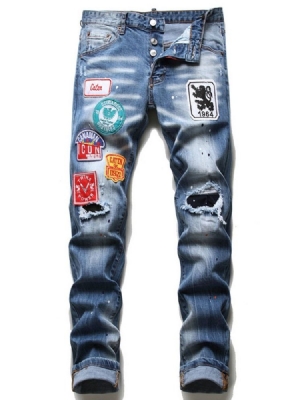 Skriv Ut Gradient Pencil Pants Button European Men's Jeans