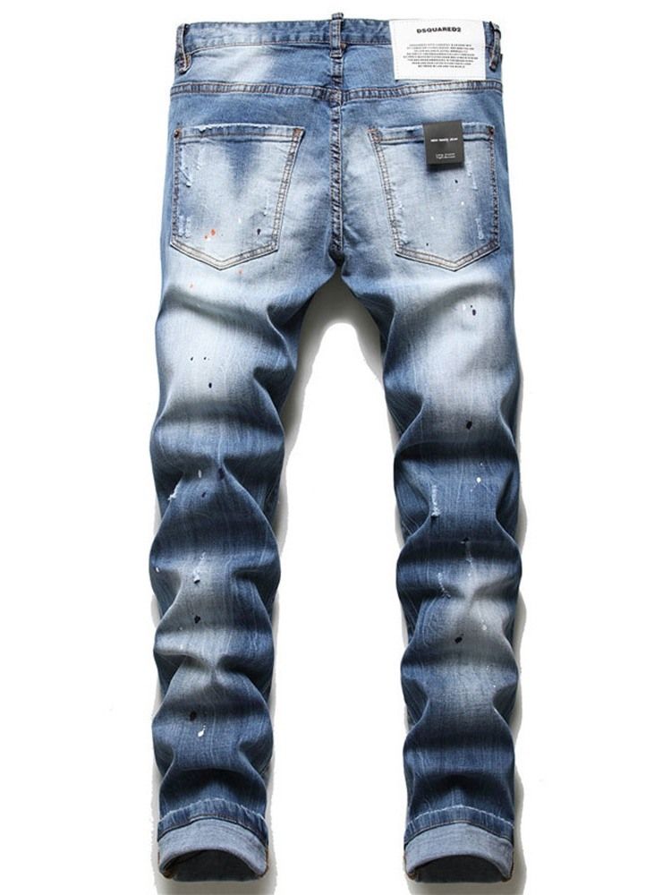 Skriv Ut Gradient Pencil Pants Button European Men's Jeans