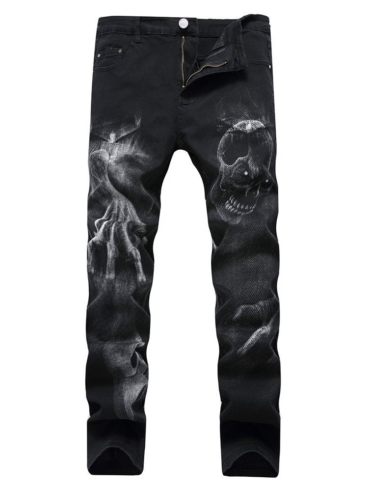 Skull Pencil Printed Mid Waist Men's Jeans