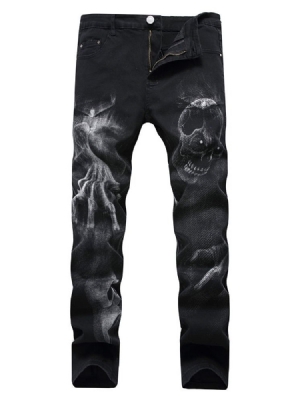 Skull Pencil Printed Mid Waist Men's Jeans