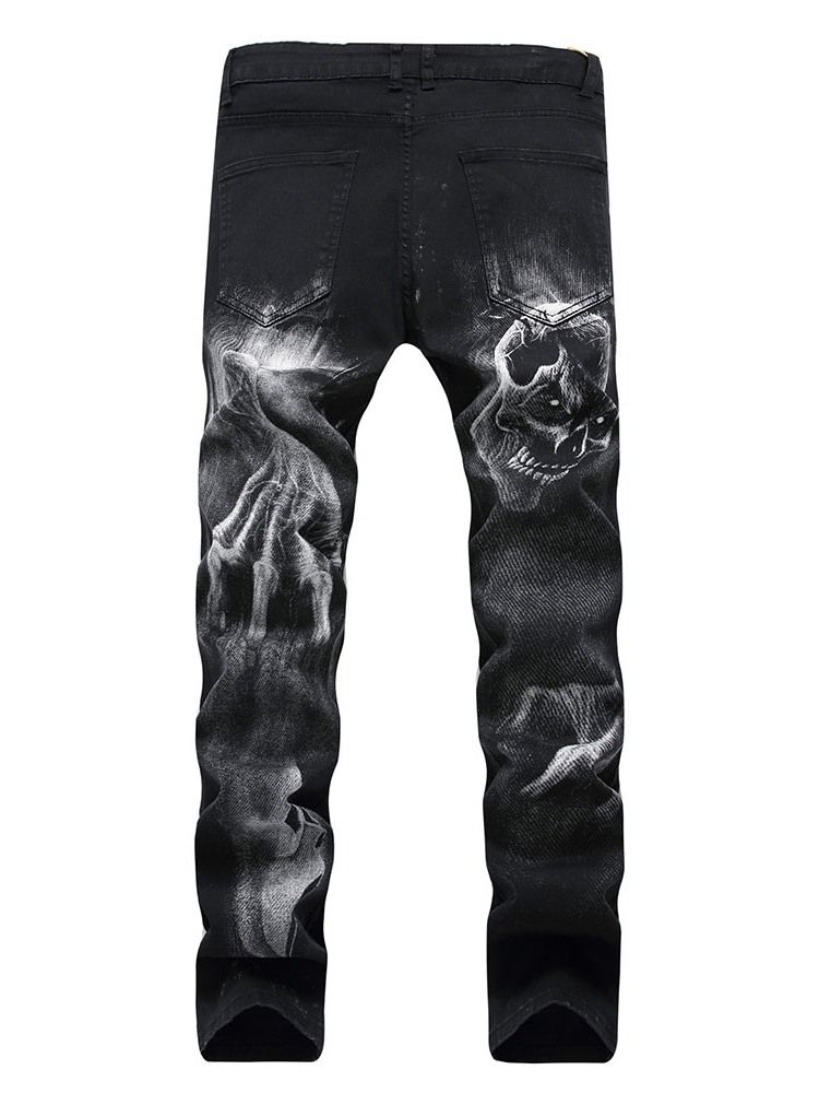 Skull Pencil Printed Mid Waist Men's Jeans