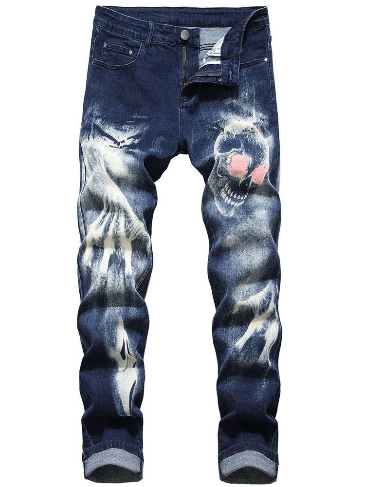 Skull Pencil Printed Mid Waist Men's Jeans