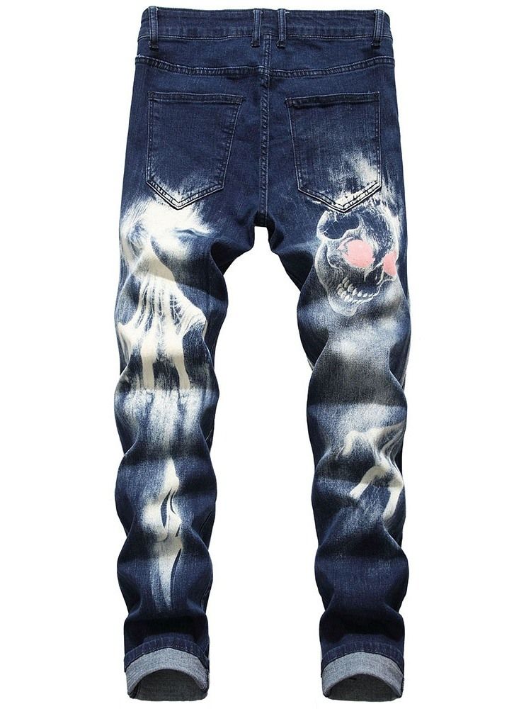 Skull Pencil Printed Mid Waist Men's Jeans