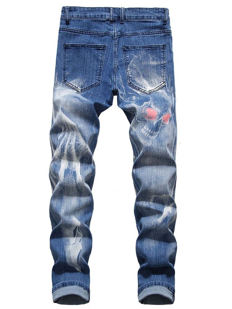 Skull Pencil Printed Mid Waist Men's Jeans