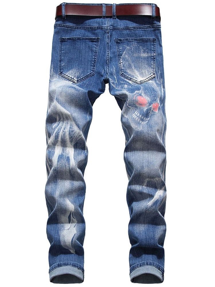 Skull Pencil Printed Mid Waist Men's Jeans