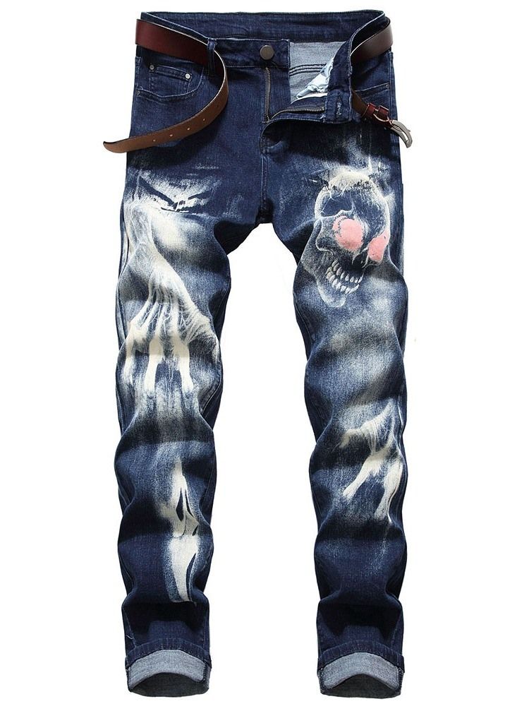 Skull Pencil Printed Mid Waist Men's Jeans