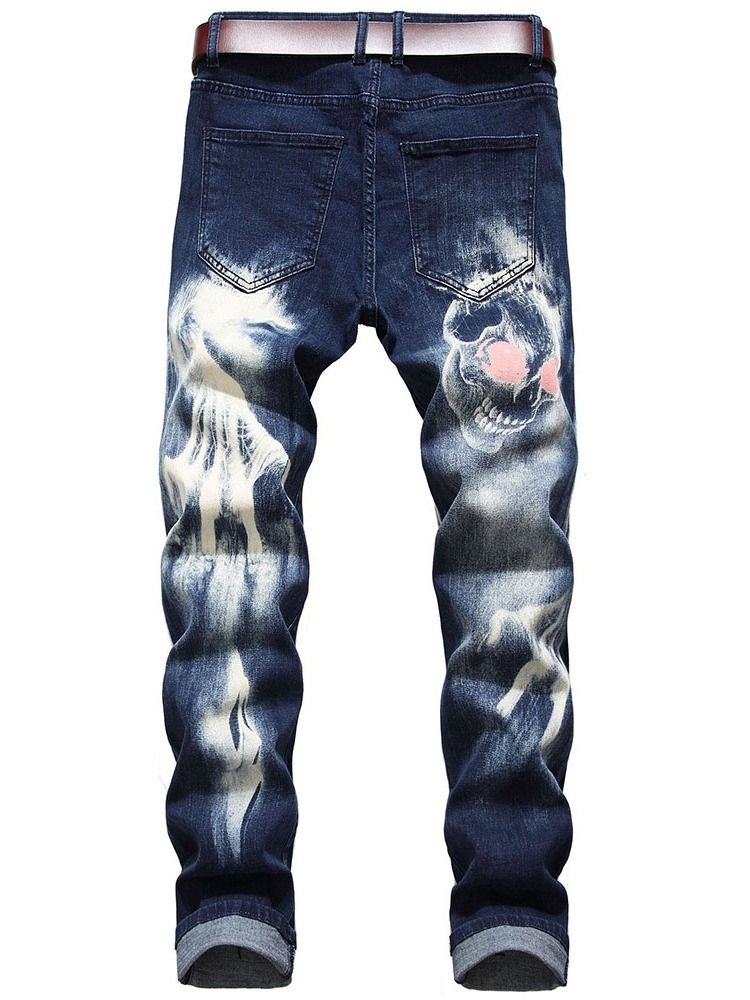 Skull Pencil Printed Mid Waist Men's Jeans