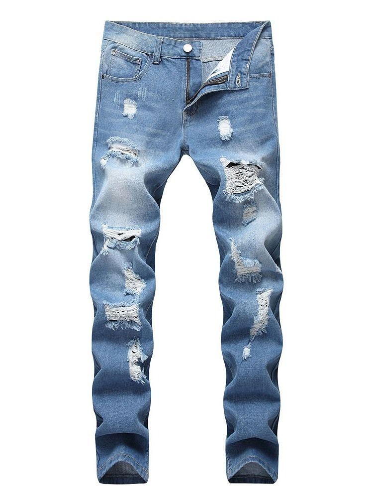 Slitna Jeans Med Dragkedja För Män