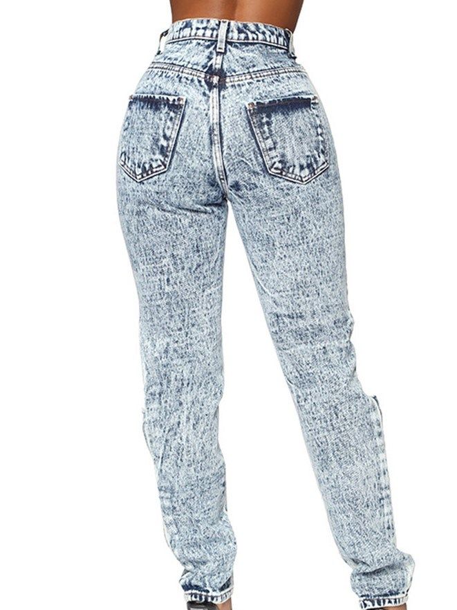 Slitna Pennbyxor För Kvinnor Plain Skinny Zipper Jeans