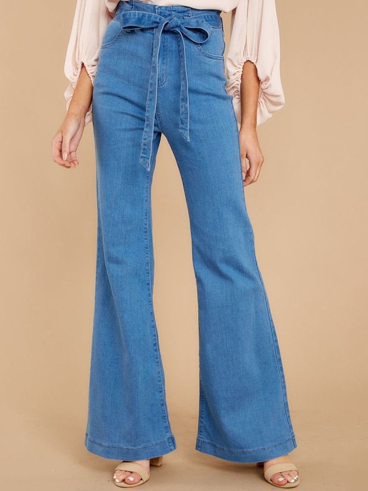 Snygga Jeans Med Snörning Bellbottoms Vanligt Dragkedja För Kvinnor