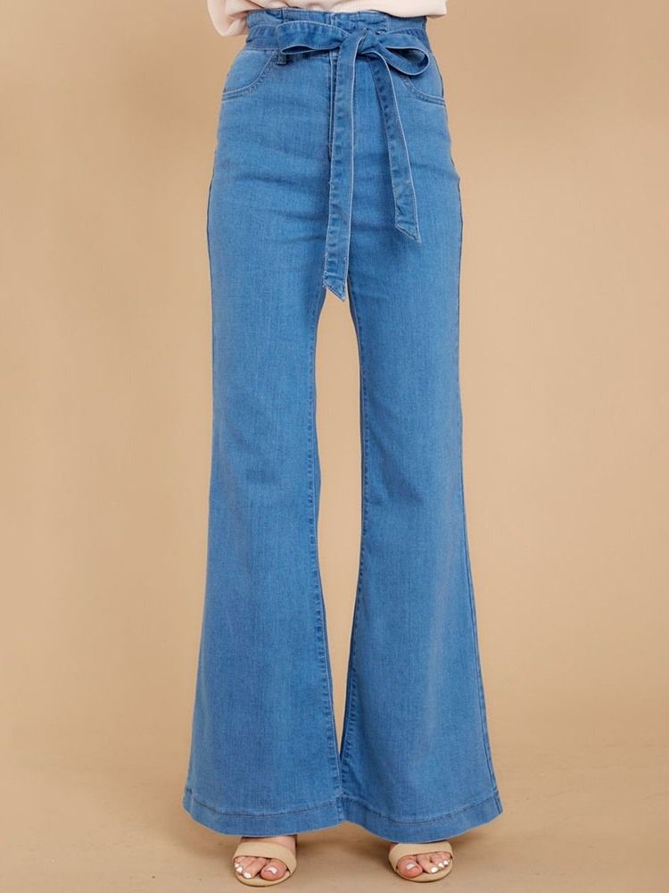 Snygga Jeans Med Snörning Bellbottoms Vanligt Dragkedja För Kvinnor