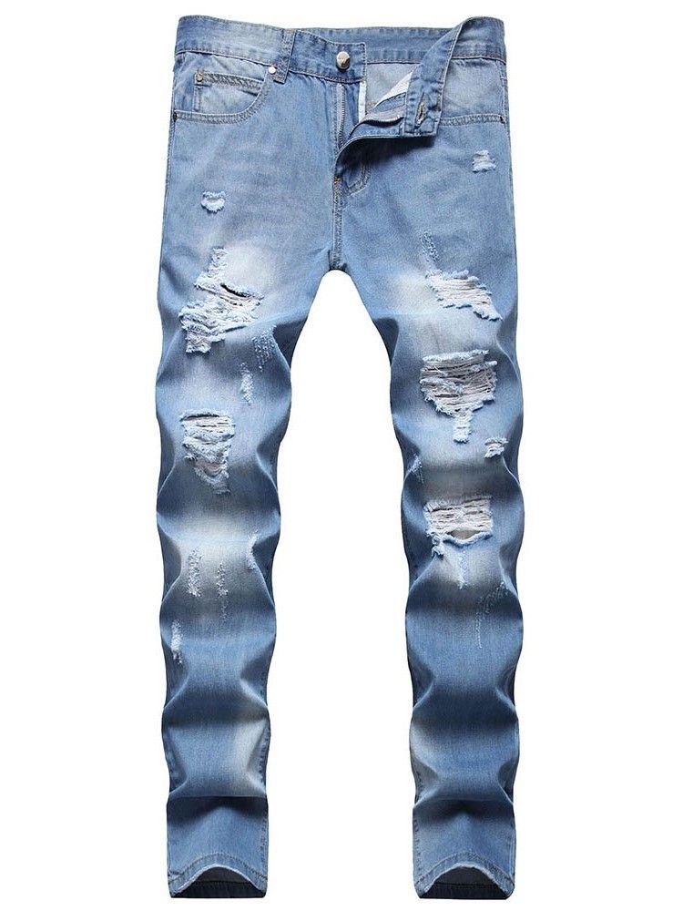 Straight Hole Casual Zipper Herr Jeans