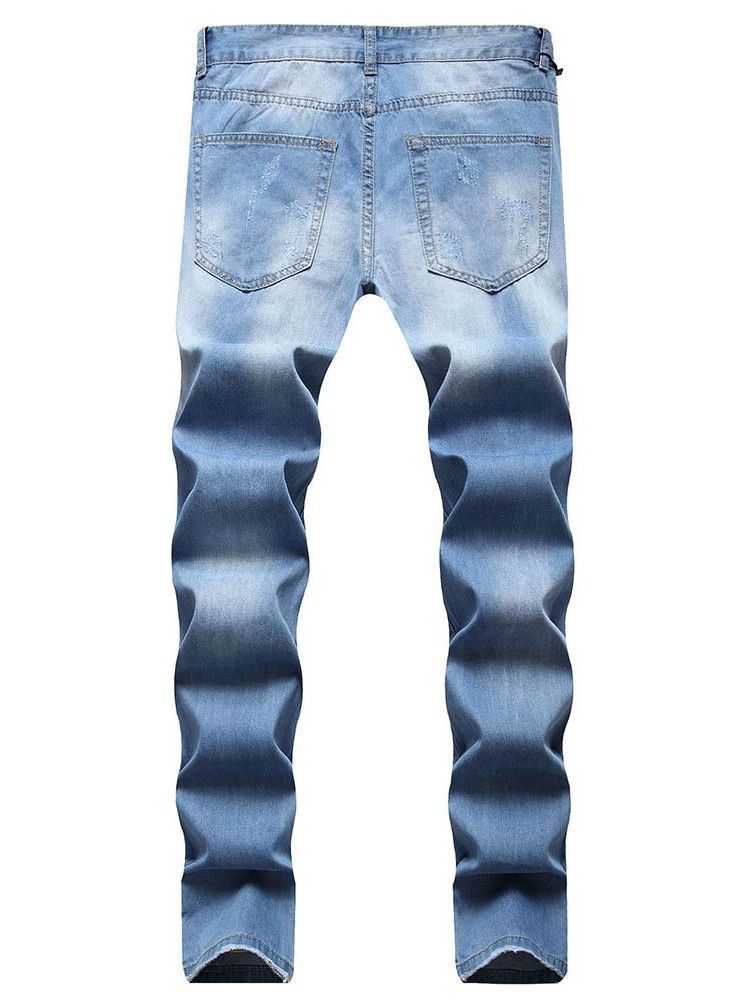 Straight Hole Casual Zipper Herr Jeans