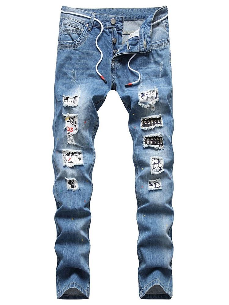 Straight Hole Hip Hop Button Herr Jeans