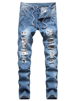 Straight Hole Hip Hop Button Herr Jeans