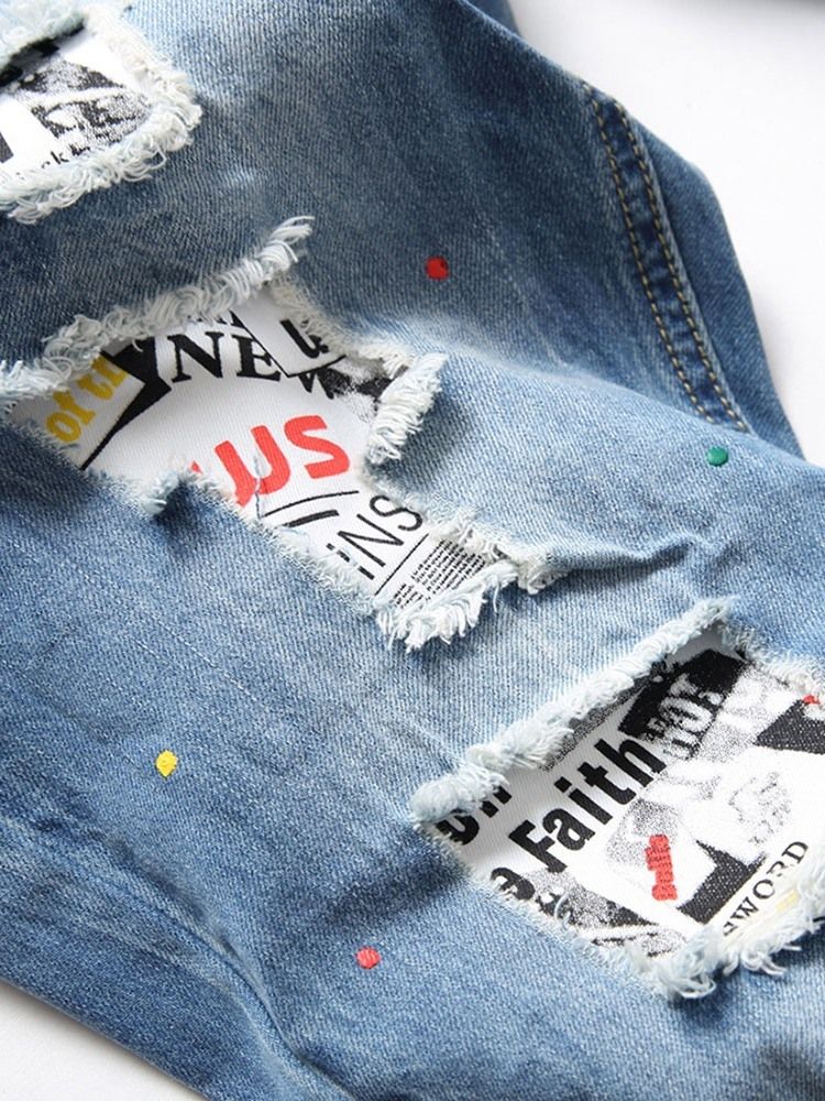 Straight Hole Hip Hop Button Herr Jeans