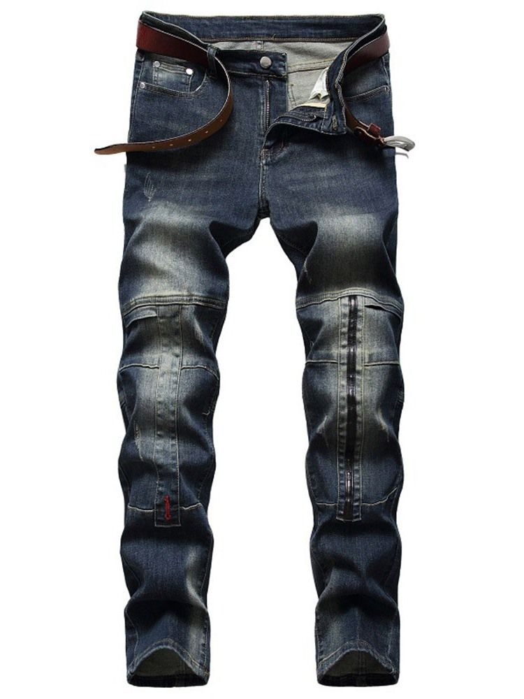 Straight Patchwork Zipper European Men's Jeans