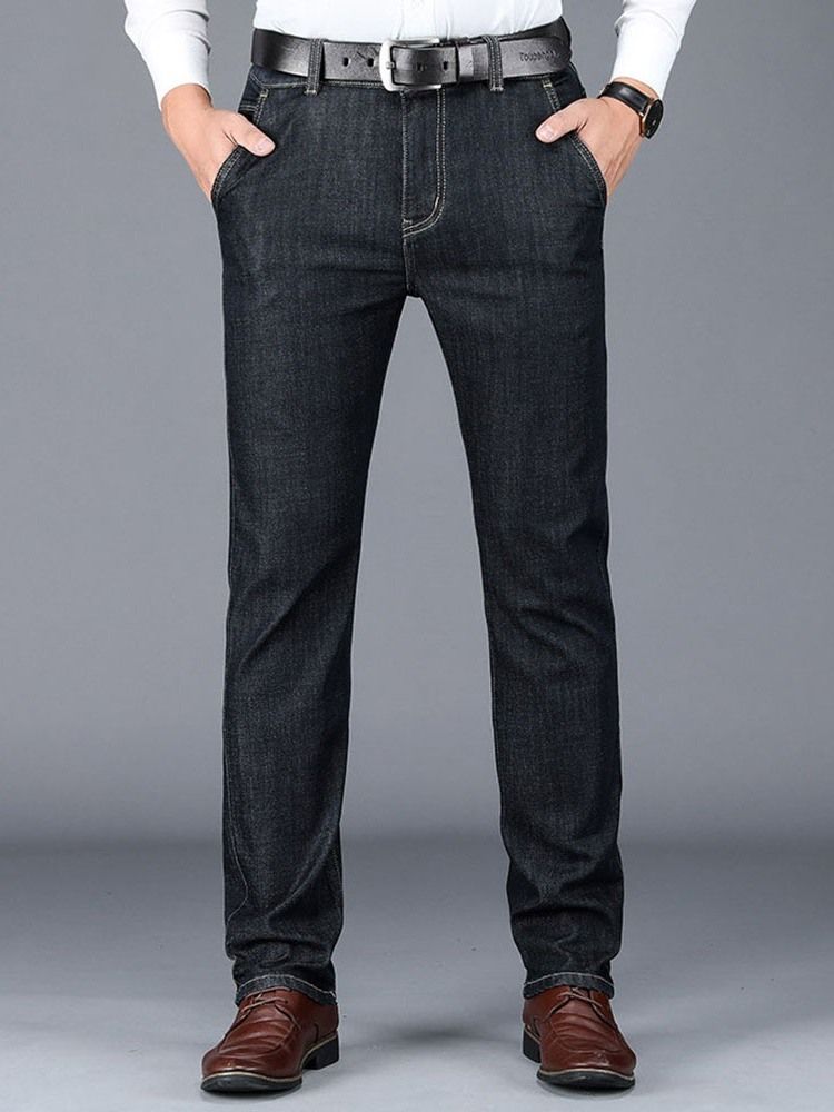 Straight Plain Pocket High Waist Men's Jeans