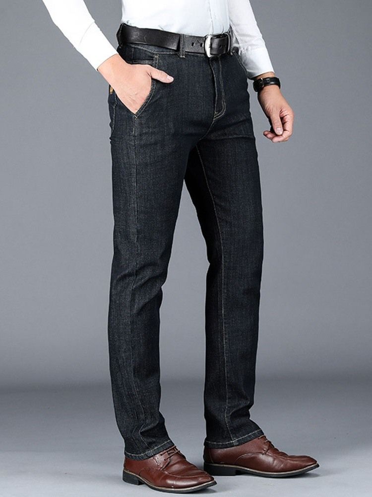 Straight Plain Pocket High Waist Men's Jeans