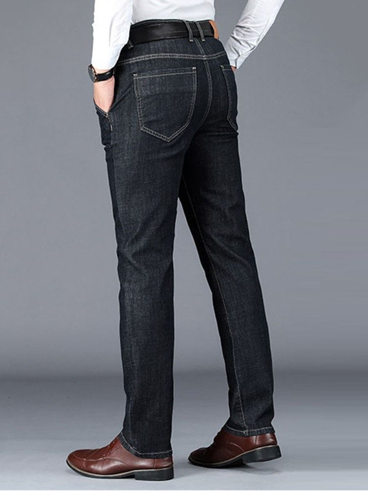 Straight Plain Pocket High Waist Men's Jeans